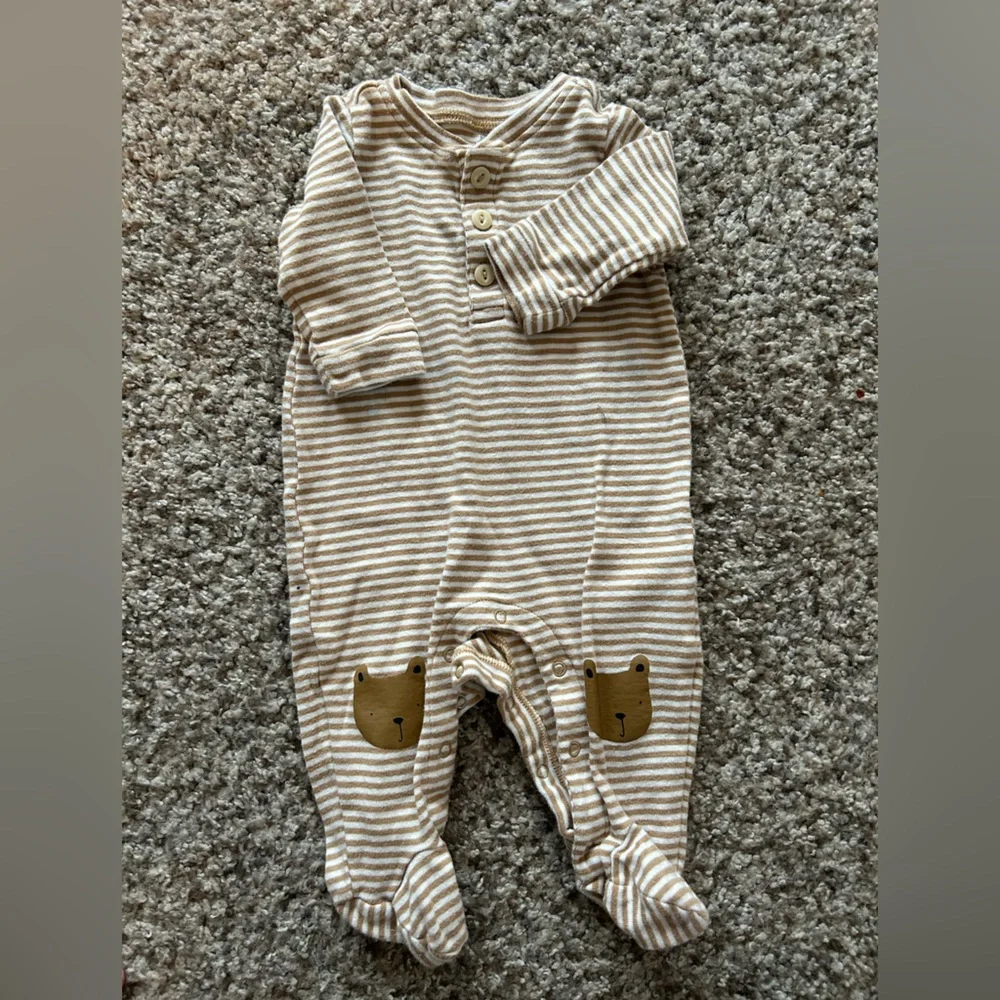 GAP Beige Striped & Cream Bear Footie Set